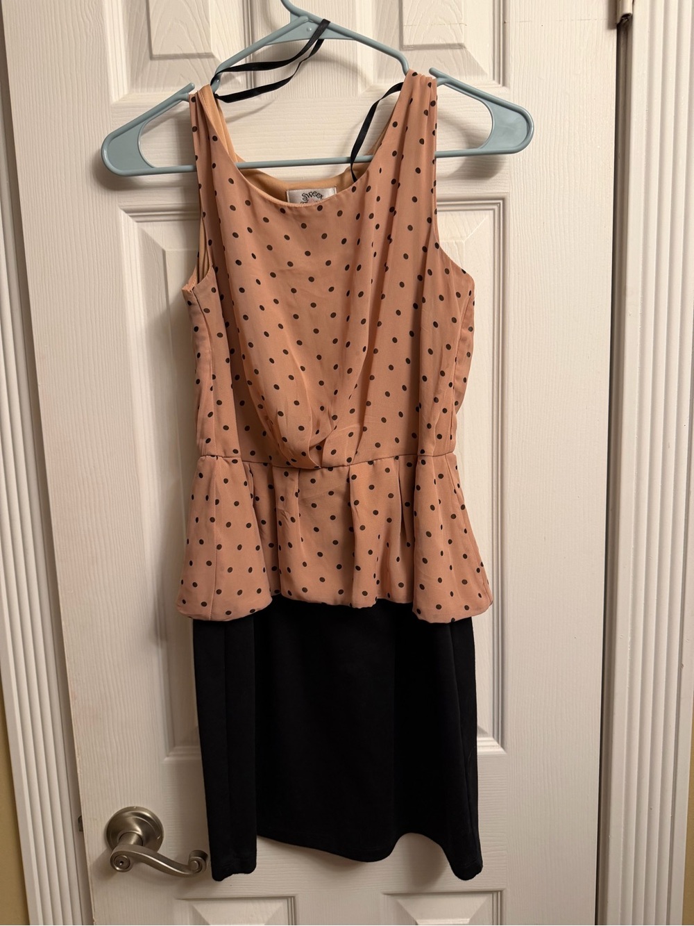 Sweet Storm Peach Polka Dot Peplum Tank